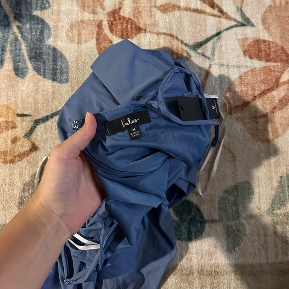 LULU’S Mesmerizing Reputation Slate Blue Twist Front Bodycon Midi Dress - Picture 6 of 6